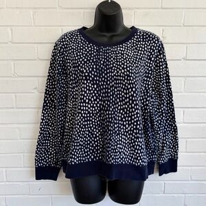 J. Crew Printed Crewneck Sweatshirt Oncila Print Navy/Ivory, SZ L LIKE NEW
